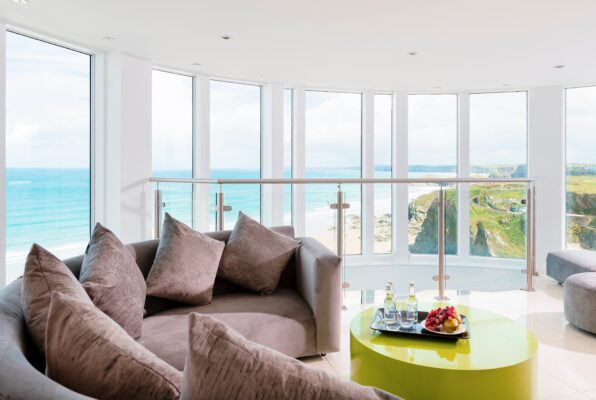 Amazing views of Tolcarne Beach and out to sea from the Rocklands Penthouse in Newquay, Cornwall